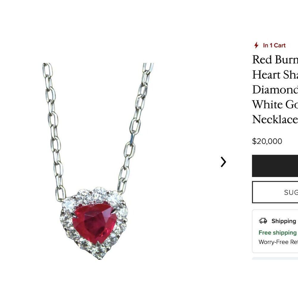 14K White Gold- Natural Ruby & Diamond Necklace -18"- 4.5cttw -Halo Heart -4.9g - Picture 10 of 16